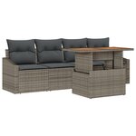 vidaXL Ensemble salle à manger jardin 5 pièces avec coussins gris poly rotin acacia