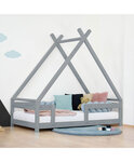 Lit Tipi enfant avec barrière bois massif blanc 90 x 190 cm