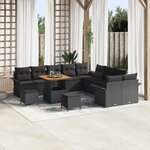Ensemble de Canapé de Jardin 13 Pièces avec Coussins Noir Poly Rattan Acacia