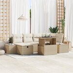 vidaXL Ensemble de canapé de jardin 7 pièces avec coussins Beige Poly Rotin