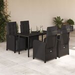 vidaXL Ensemble à manger de jardin coussins 5Pièces Noir Résine tressée