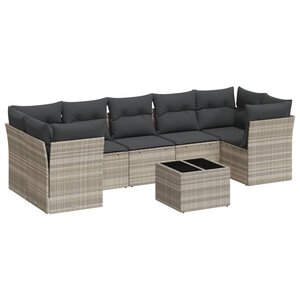 vidaXL Salon de jardin 8 Pièces avec coussins gris clair résine tressée