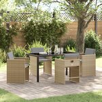 vidaXL Ensemble de Salle à Manger de Jardin 5 pièces avec Coussins Beige Poly Rattan