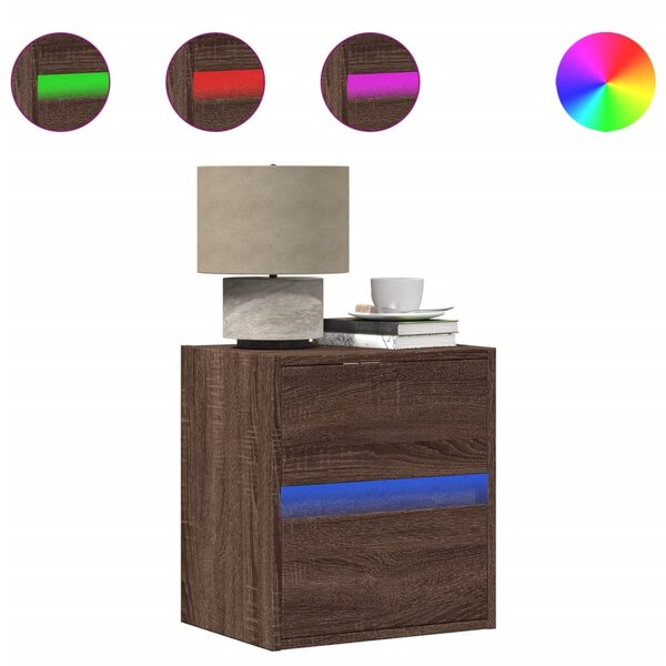 vidaXL Meuble TV mural avec lumières LED chêne marron 41x31x45 cm