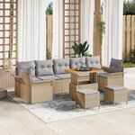vidaXL Ensemble de Canapé de Jardin 10 Pièces avec Coussins Beige Rotin Poly Acacia