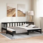 vidaXL Lit de jour avec lit gigogne noir 90x200 cm bois de pin massif