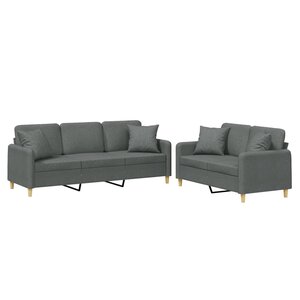 vidaXL Ensemble de canapés 2 Pièces coussins gris foncé tissu