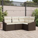 vidaXL Ensemble de salle à manger de jardin 4 pièces avec coussins en poly rotin marron