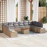 Ensemble de canapé de jardin 11 pièces vidaXL avec coussins beige poly rattan acacia
