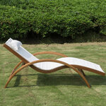 Transat chaise longue design style tropical bois massif naturel coloris beige blanc