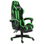 Chaise fauteuil siège pivotante de bureau informatique étude de jeux vidéo avec repose-pied et similicuir vert 02_0024220