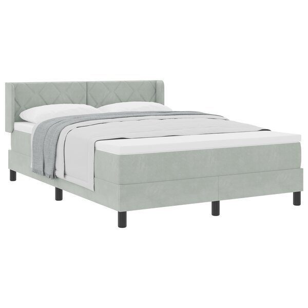 Lit Box Spring vidaXL avec Matelas Gris clair 160x200 cm Velours