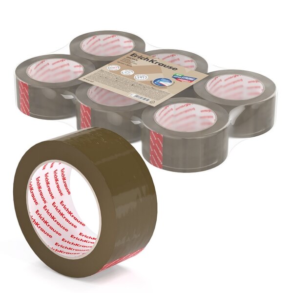 LOT de 6 Sceau d'emballage Erichkrause - Dimensions 48 mm x 50 m - Adhésif haute adhérence - Facile à découper - Couleur marron