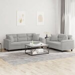 vidaXL Ensemble de canapés 2 Pièces coussins Gris clair Tissu microfibre