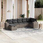 vidaXL Salon de jardin avec coussins 7 Pièces gris résine tressée