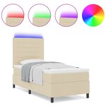 vidaXL Lit à ressorts avec matelas et lumière LED crème 100x200 cm tissu