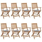 vidaXL Chaises pliables de jardin 8 Pièces avec coussins Bois d'acacia