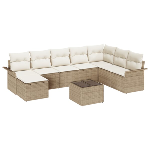 vidaXL Set de canapé de jardin de 9 pièces avec coussins en poly rattan brun