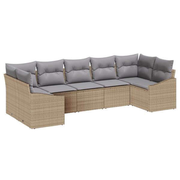 vidaXL Ensemble de salle à manger de jardin de 7 pièces avec coussins en poly rotin beige