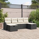 Ensemble de canapés de jardin vidaXL 6 pièces avec coussins Noir Poly Rotin