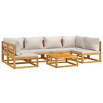 Salon de jardin meuble d'extérieur ensemble de mobilier 7 pièces avec coussins gris clair bois massif 02_0017192