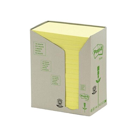 Tour de 16 bloc-notes adhésif recyclable, 127x76 mm, jaune POST-IT