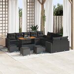Ensemble de Canapé de Jardin vidaXL 14 Pièces avec Coussins Noir Rattan Poly Acacia