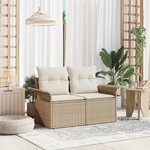 vidaXL Canapé de jardin 2 places avec rangement et coussins Beige Rattan