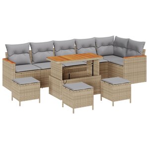 Ensemble de canapé de jardin 10 pièces avec coussins en poly rattan beige acacia vidaXL
