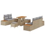 Ensemble de canapé de jardin 8 pièces avec coussins beige en rotin synthétique et acacia