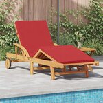 vidaXL Chaise Longue Pliante avec Roues & Coussin Rouge Bois Massif Acacia