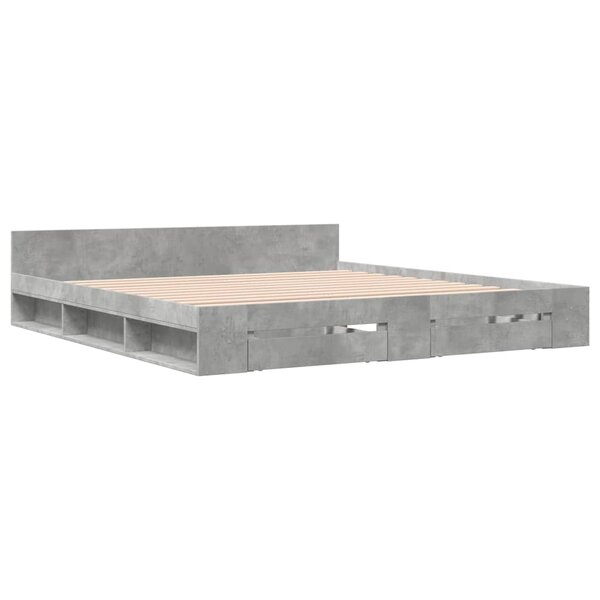 vidaXL Cadre de lit et tiroirs gris béton 200x200 cm bois d'ingénierie