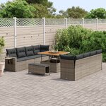 Ensemble de canapé de jardin de 11 pièces avec coussins gris poly rotin acacia