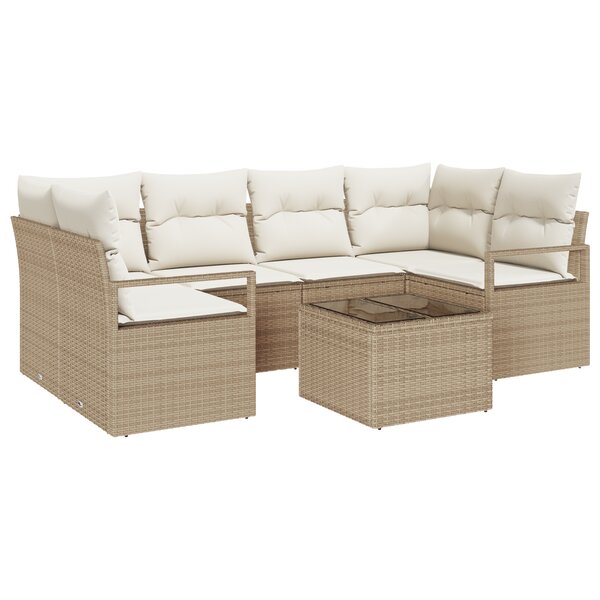vidaXL Set de canapé de jardin de 7 pièces avec coussins en poly rotin beige