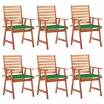 vidaXL Chaises à manger d'extérieur lot de 6 et coussins Acacia massif