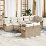 vidaXL Ensemble de canapé de jardin 9 pièces avec coussins beige poly rattan acacia