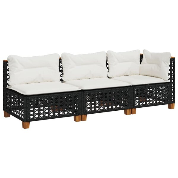 vidaXL Canapé de jardin avec coussins 3 places noir résine tressée