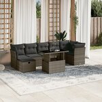 vidaXL Salon de jardin 8 Pièces avec coussins gris résine tressée