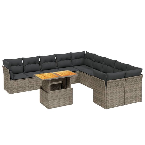 vidaXL Salon de jardin 11 Pièces avec coussins gris résine tressée