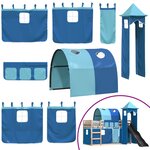 vidaXL Lit superposé avec toboggan et rideaux bleu 90x200 cm