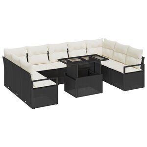 Canapé de jardin 10 pièces vidaXL avec coussins en poly rattan noir