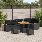 Ensemble de canapés de jardin vidaXL 9 pièces avec coussins en poly rattan noir d'acacia