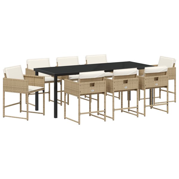 vidaXL Ensemble de salle à manger de jardin 9 pièces avec coussins Beige Rattan Poly