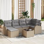 vidaXL Set de 7 pièces de canapé de jardin avec coussins en poly rotin noir