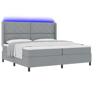 lit box spring vidaXL avec matelas et lumière LED gris clair 200x200 cm en tissu