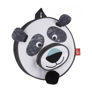 Sac à dos Apli Panda - Double compartiment - Fermeture zippée - Poignées rembourrées et réglables - Poignée supérieure pour accrocher - Sangle avec pompon queue de panda - Idéal pour l'école et la maternelle