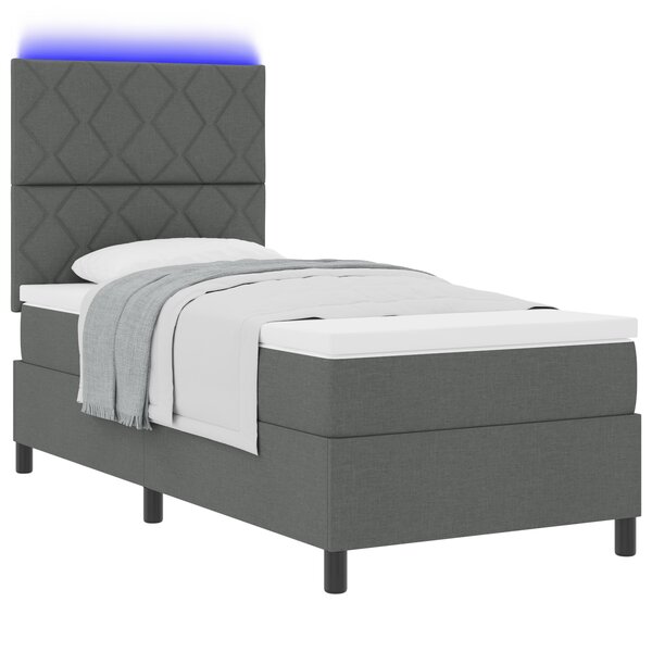 vidaXL Lit ressorts avec matelas & LED gris foncé 90x200 cm tissu