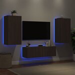 vidaXL Meuble TV muraux 3 Pièces avec lumières LED chêne marron