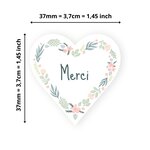 140 Etiquettes Merci Forme Coeur Autocollantes - 37 x 37 mm - Papier Recyclé - courronne de fleurs - 4 Planches A4 de Stickers Cœurs Remerciements pour Mariage  Artisanat et Fêtes