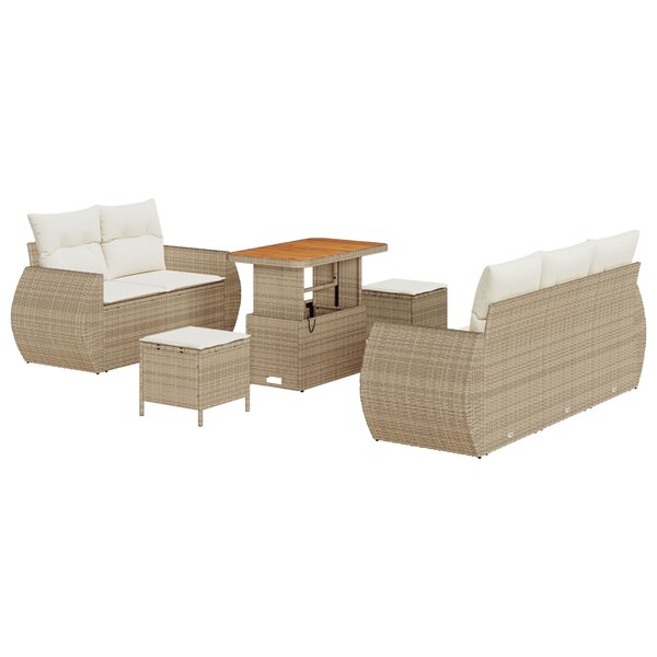 Ensemble de canapés de jardin 8 pièces avec coussins beige en rotin poly et acacia